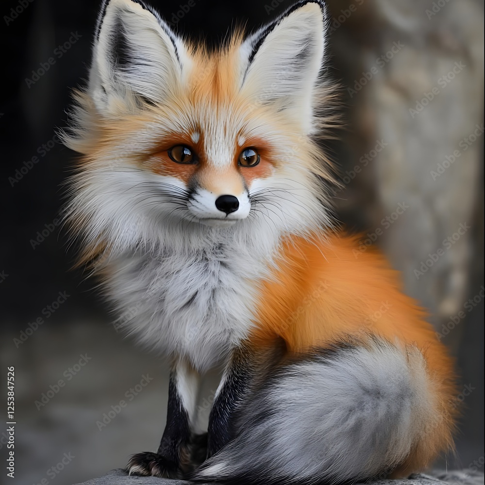 A realistic depiction of a fluffy orange fox sitting gracefully against a blurred natural background A realistic depiction of a fluffy orange fox sitting gracefully against a blurred natural background