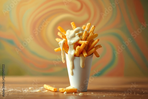 French fries with mayonnaise in a cone