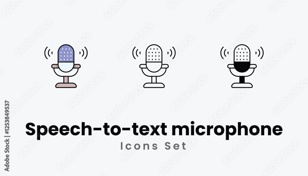 Speech-to-text microphone Icons thin line and glyph vector icon stock illustration