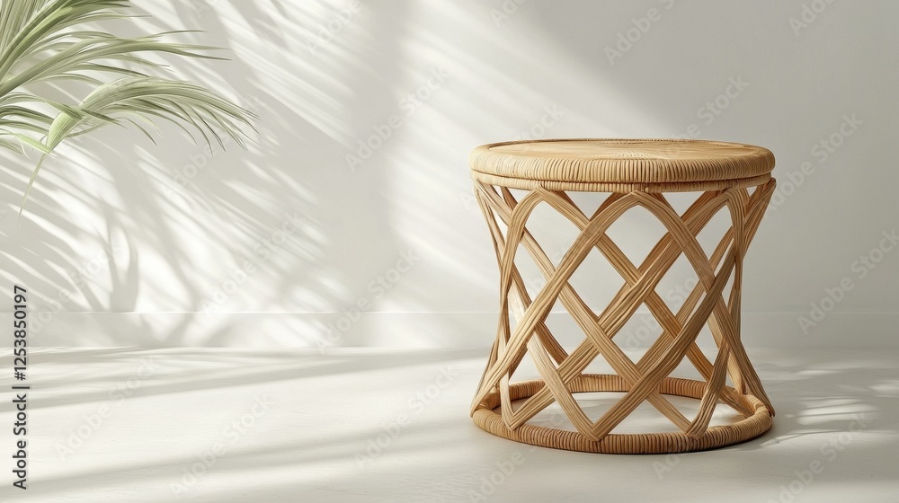 Fototapeta premium Rattan Side Table in Sunlit Room