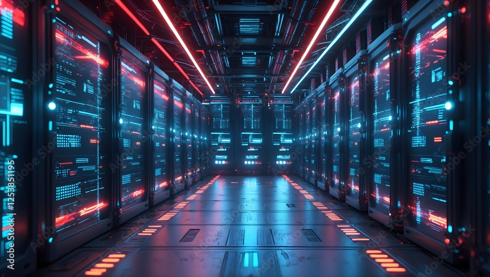 Glowing Cyberpunk Data Stream in a Futuristic AI Network Glowing Cyberpunk Data Stream in a Futuristic AI Network