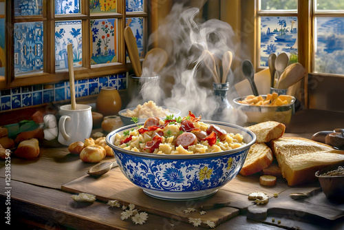 Typical dutch food: Sauerkraut stew with smoked sausage and bacon