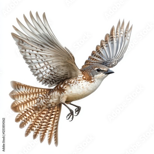 Transparent Flying Tourterelle Turque Bird Isolated on White Background photo