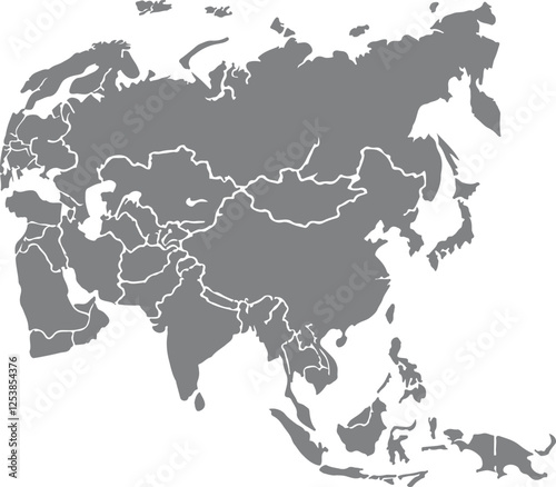 gray asia map silhouette design vector art illustration isolated on transparent background