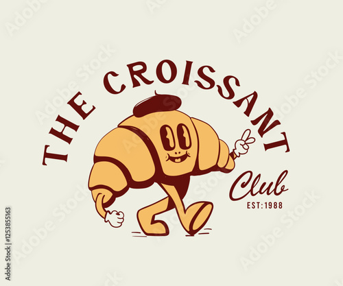 Funny croissant cartoon vector art, croissant club vector artwork for t shirt, poster, logo design, graphic print