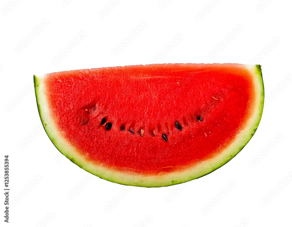 Watermelon sliced, white transparent background, natural, realistic, studio light, fresh, juicy, sweet, red, green, summer, fruit, healthy, delicious, organic, refreshing, bright, appetizing, nutritio
