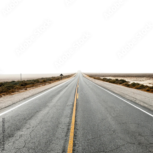 Long Straight Highway on white Isolated Transparent Background