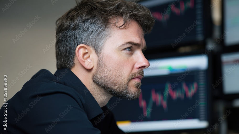 man Looking at stock Market Data man Looking at stock Market Data