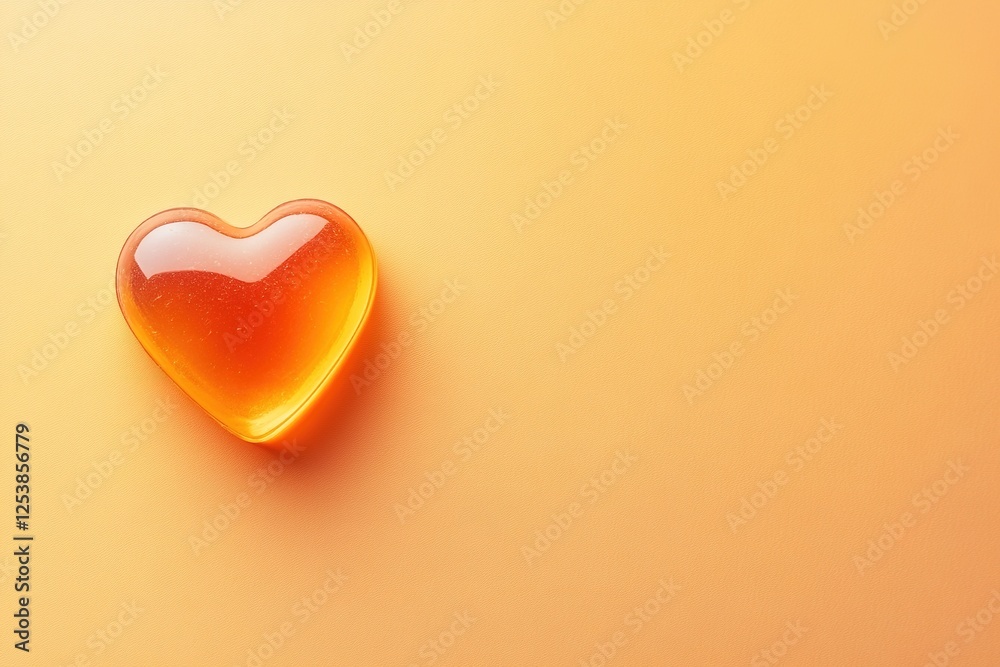 Shiny heart-shaped object reflecting warm colors against smooth Shiny heart-shaped object reflecting warm colors against smooth