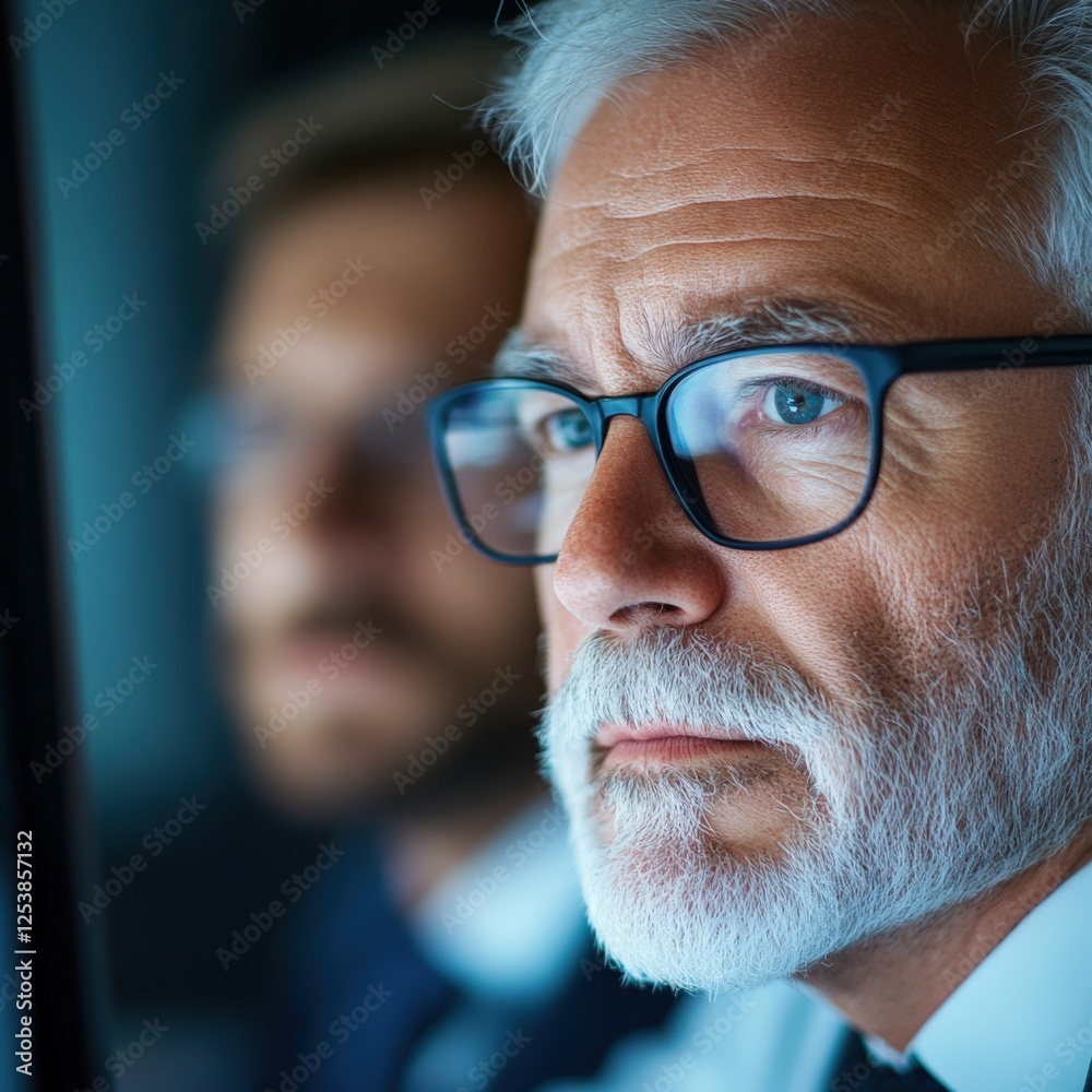 serious businessman with glasses and reflection