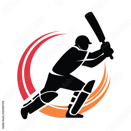 Dynamic Cricket Player in Action Silhouette