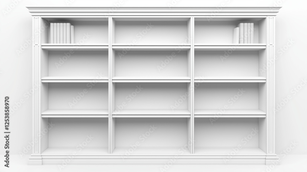 white wooden empty bookshelf with multiple compartments isolated on white background white wooden empty bookshelf with multiple compartments isolated on white background