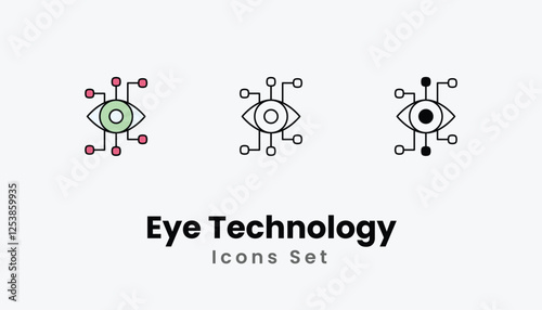 Eye Technology Icons thin line and glyph vector icon stock illustration