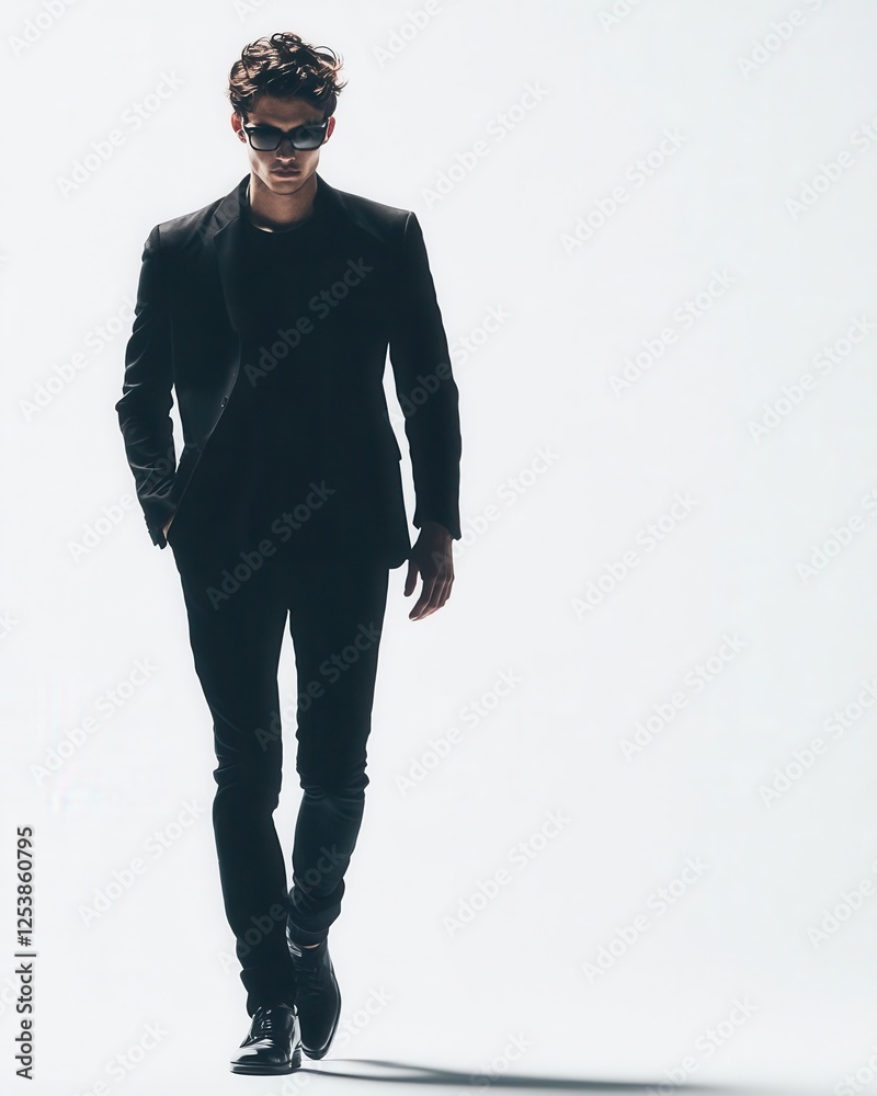 Young Man Walking Away in Minimalist Studio Setting Isolated on White Background Young Man Walking Away in Minimalist Studio Setting Isolated on White Background