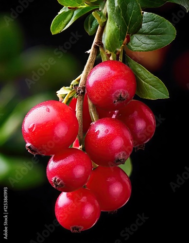 cluster of ripe cranberry on a branch photo