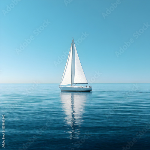 Sailing Yacht on Calm Ocean  Summer Seascape