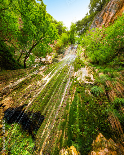 Obraz na płótnie Valley of the Ferriere. A deep and lush valley, crossed by a torrent of crystal clear water and spectacular waterfalls. Amalfi Coast, Italy w salonie