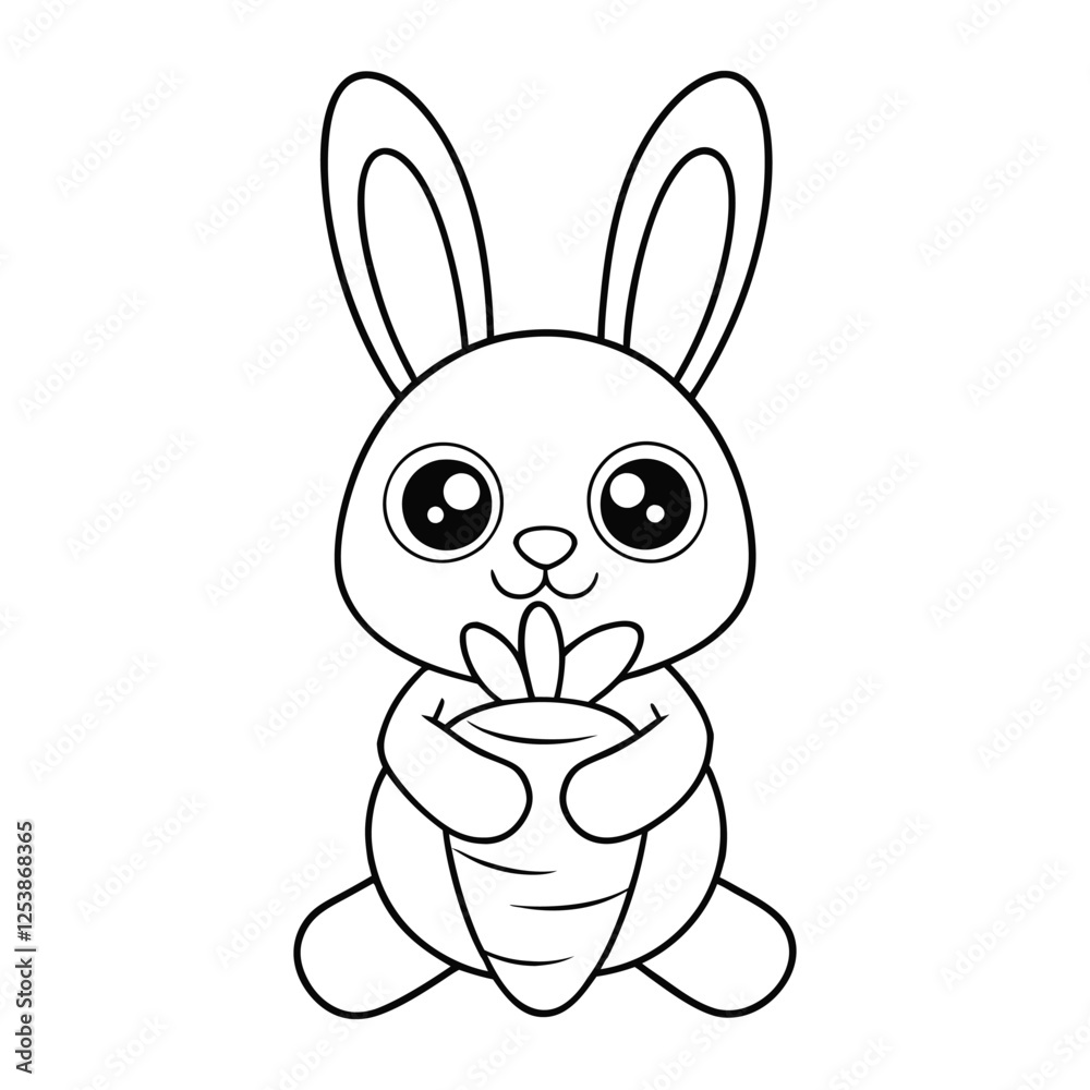 Obraz premium a cute bunny holding a carrot coloring pages Vector illustration for coloring books 