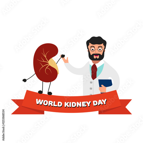 World Kidney Day awareness. Kidneys cartoon with doctor 