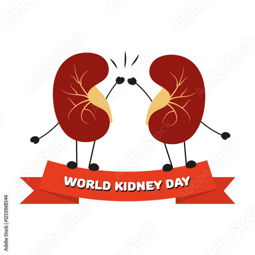 World Kidney Day awareness. Two Kidney cartoon hi five 