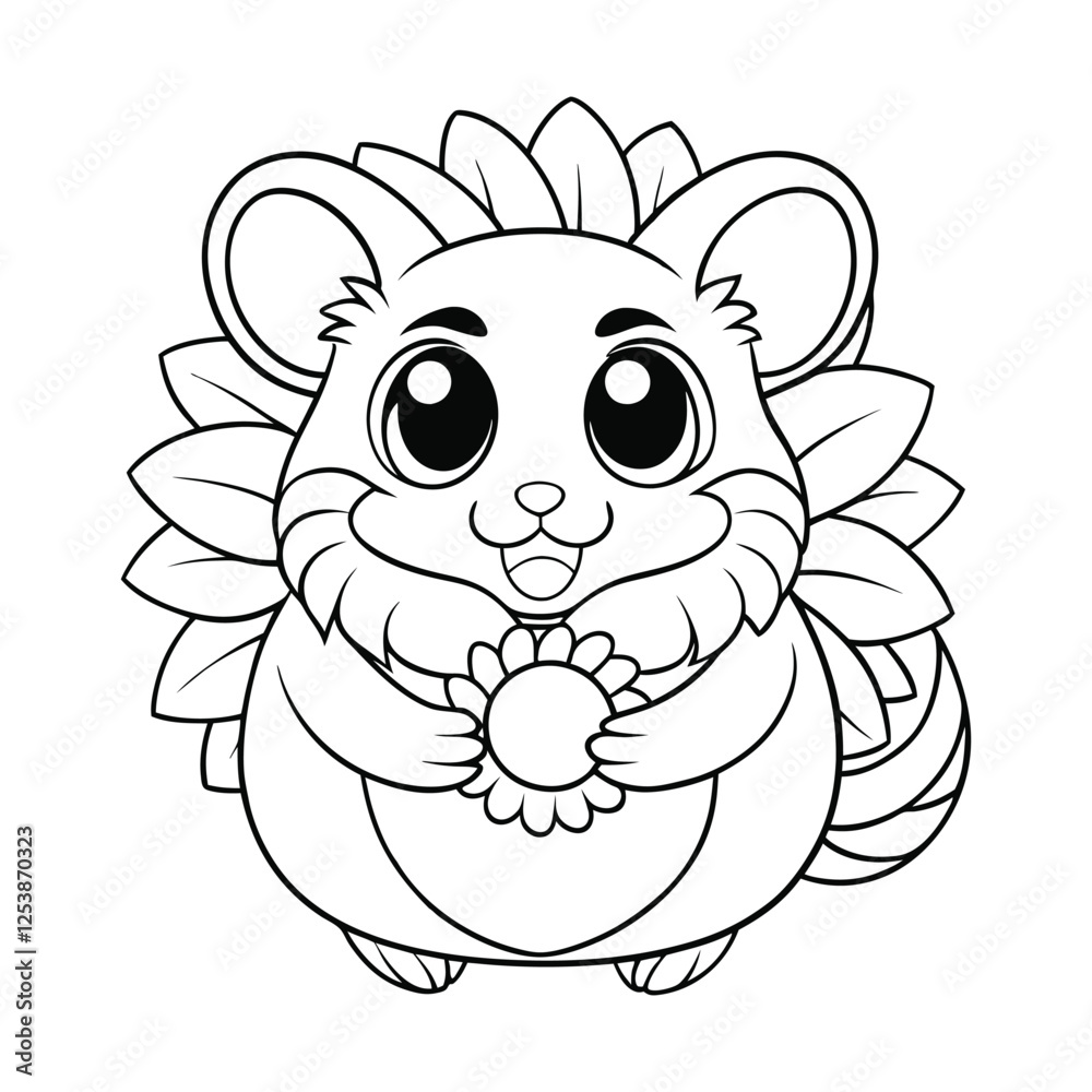 Obraz premium a fluffy hamster holding a sunflower seed coloring pages Vector illustration for coloring books 
