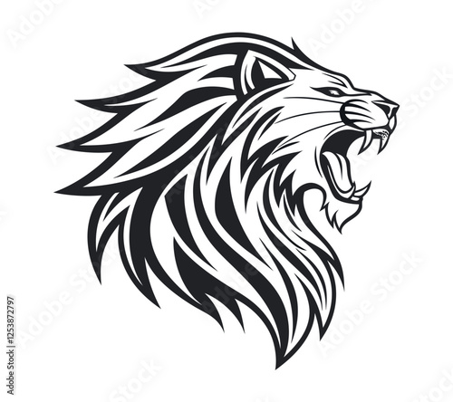 Wallpaper Mural A high-contrast black and white vector illustration of a roaring lion's head, Torontodigital.ca