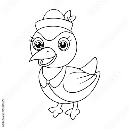 happy goose wearing a tiny hat coloring pages Vector illustration for coloring books 
