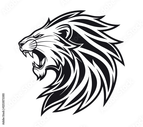 Wallpaper Mural A high-contrast black and white vector illustration of a roaring lion's head, Torontodigital.ca