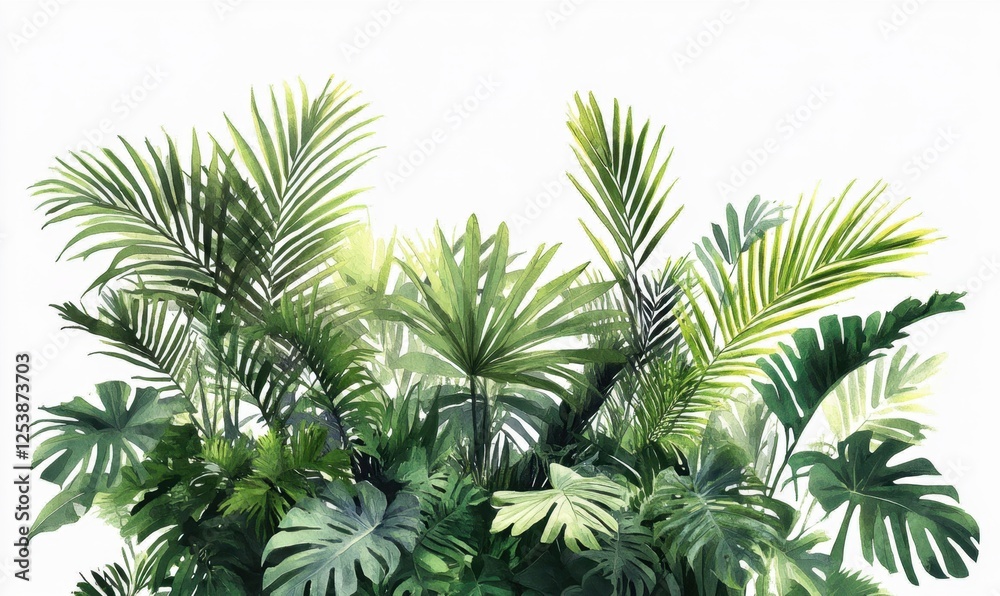 Fototapeta premium Lush tropical foliage, isolated on white, for design