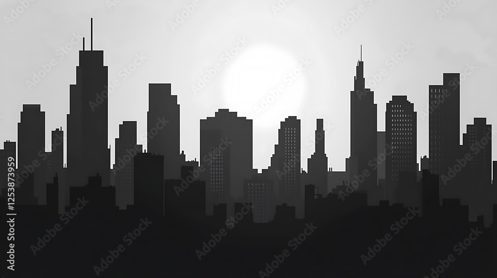 Fototapeta premium Silhouette Cityscape Showing Skyscrapers at Dawn