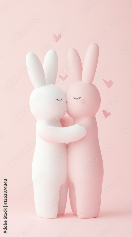 Obraz premium Cute bunny couple with hearts, perfect for St Valentines Day and Easter background