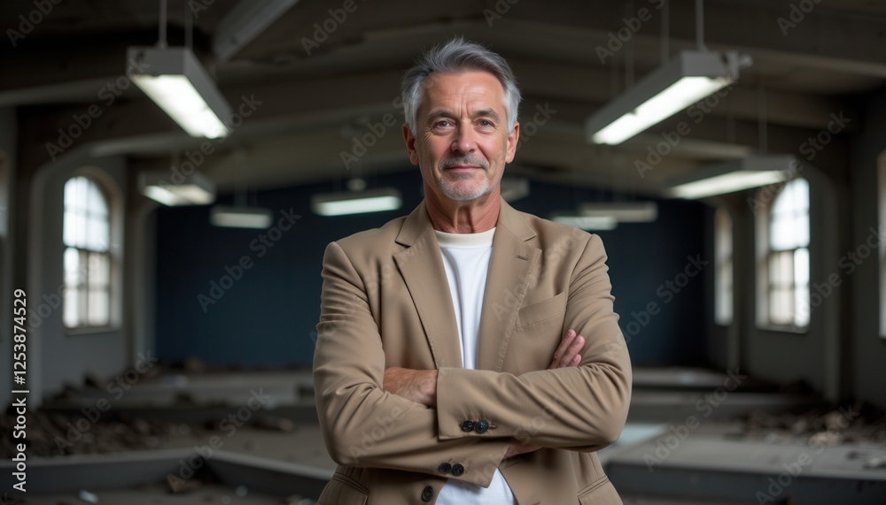 Obraz premium Middle Aged Man in an Abandoned Building