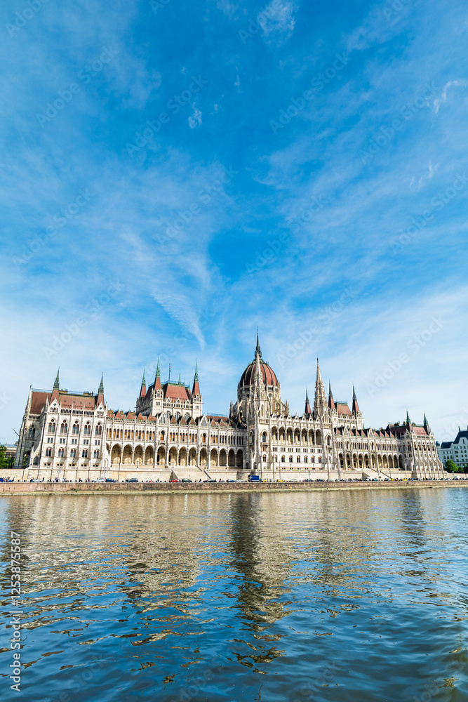 Hungarian parliament building by Danube river, Budapest, Hungary.