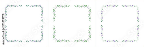 Wallpaper Mural Set of three elegant green vegetal ornamental frame with bluebell flowers, decorative border. Isolated vector illustration Torontodigital.ca