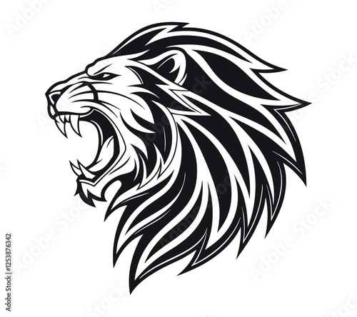 Wallpaper Mural A high-contrast black and white vector illustration of a roaring lion's head, Torontodigital.ca