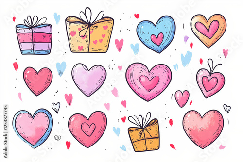 Set of hearts - doodle art.