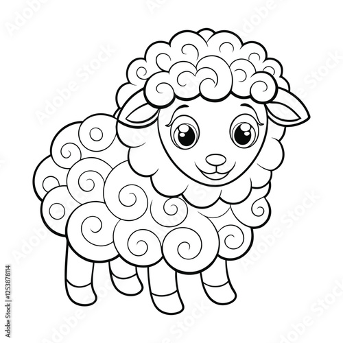 cute lamb with curly wool coloring pages Vector illustration for coloring books 