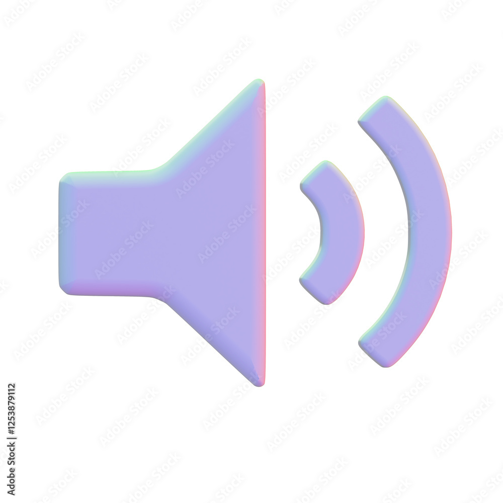 3D volume icon of periwinkle color with two sound waves radiating from it The icon shows a speaker