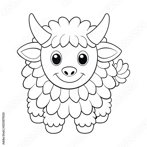yak with fluffy fur coloring pages Vector illustration for coloring books 