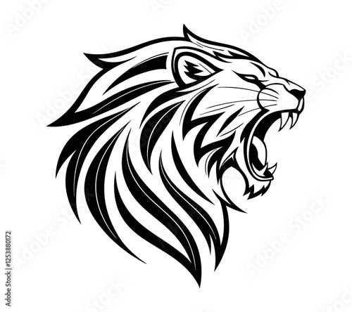 Wallpaper Mural A high-contrast black and white vector illustration of a roaring lion's head, Torontodigital.ca