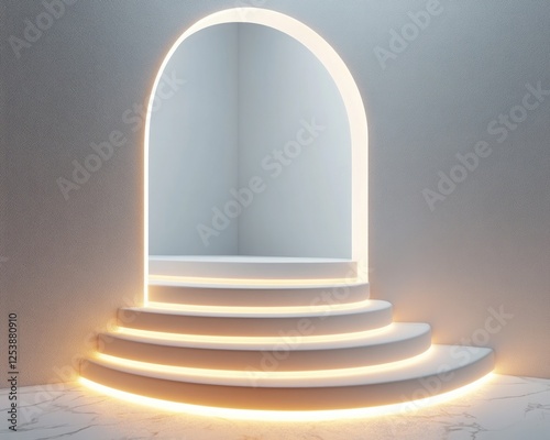 White podium illuminated by subtle underlighting in a glowing white environment  photo