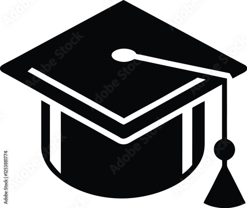 Silhouette of graduation cap or education hat on transparent background, Graduation hat icon, mortarboard cap symbol 