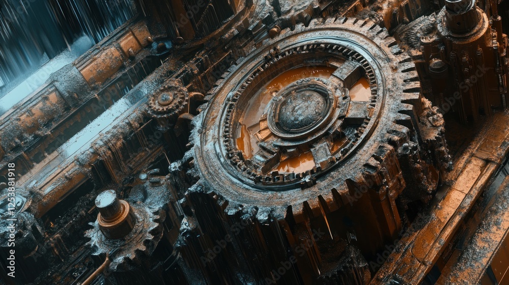 Fototapeta premium Rusty Gears of an Ancient Machine: A Digital Art Exploration
