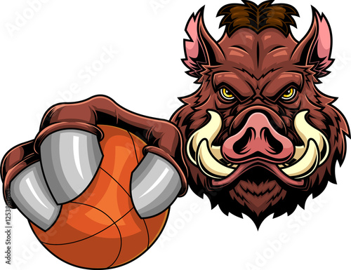 Ferocious Wild Boar Clawing Basketball Sports Mascot Logo Design