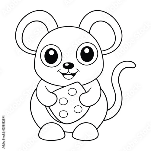 a cute mouse holding a piece of cheese coloring pages Vector illustration for coloring books 