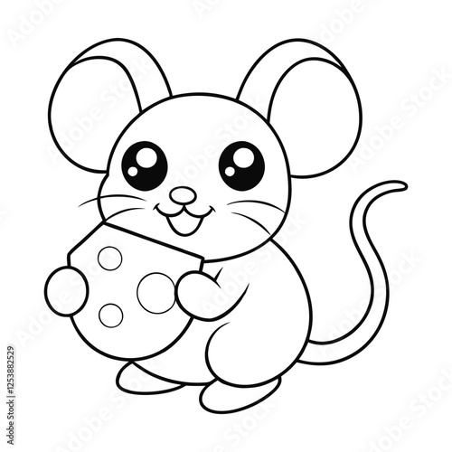 mouse holding a piece of cheese coloring pages Vector illustration for coloring books 