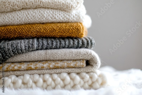 A pile of sweaters stacked high on top of each other photo