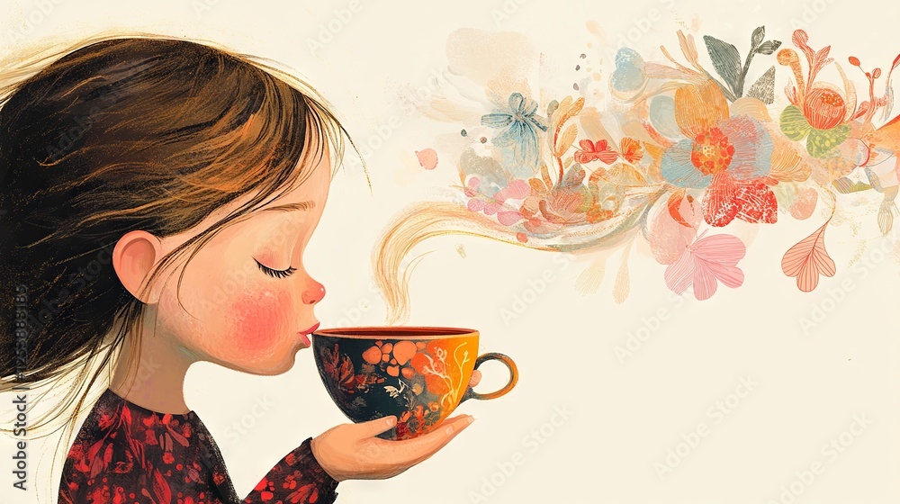 Cartoon design kid drinking a cup of tea Cartoon design kid drinking a cup of tea