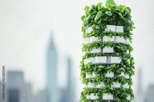 A tall structure covered in lush greenery, ideal for architecture, nature or abstract uses photo