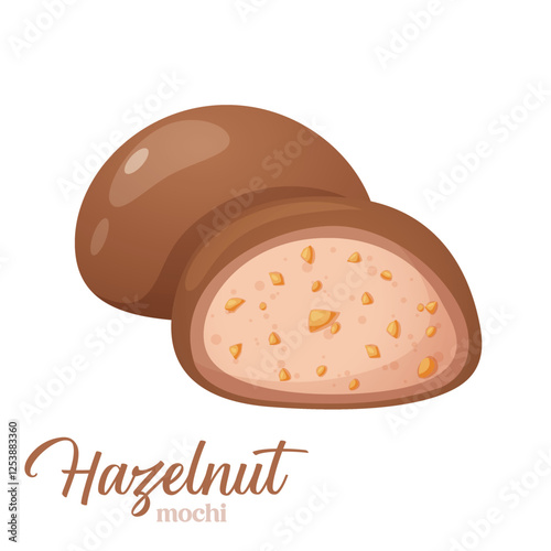 Vector icon of japanese dessert mochi with hazelnut flavor isolated on white background.
